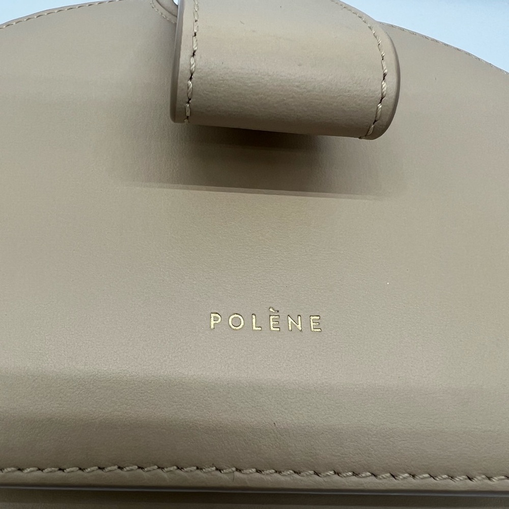 NEW POLÈNE Numero Six Sand Beige Leather Gold Hardware Round Clutch Wristlet - Picture 12 of 17